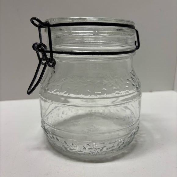 Vintage Cove Clear bale wire 3/4 L jar with floral design, made in Italy - Picture 2 of 11